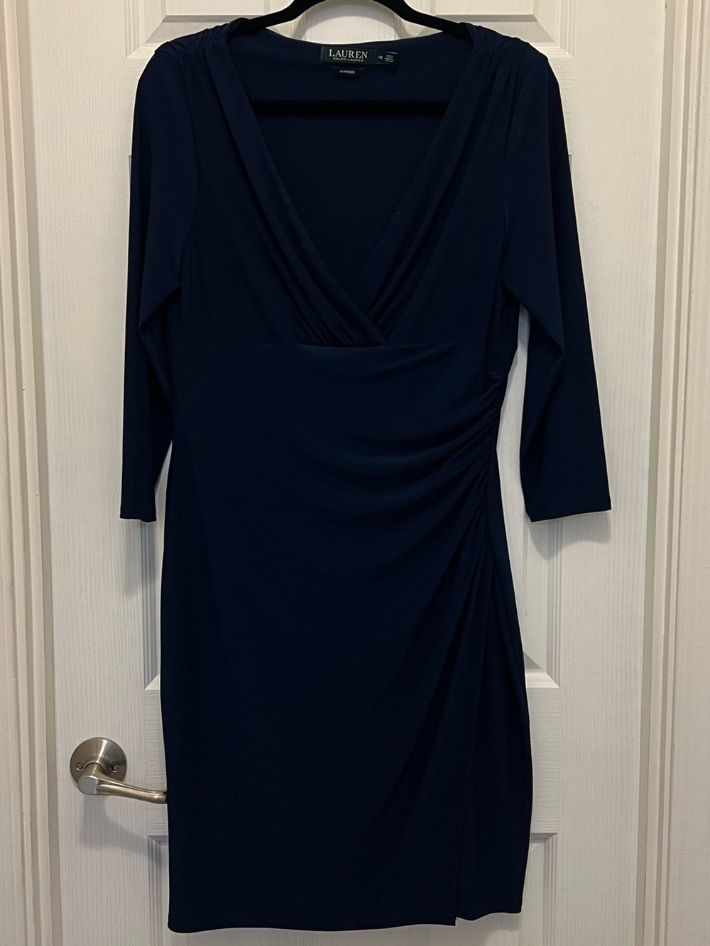 Lauren Ralph Lauren Navy Faux-Wrap Jersey Sheath Dress